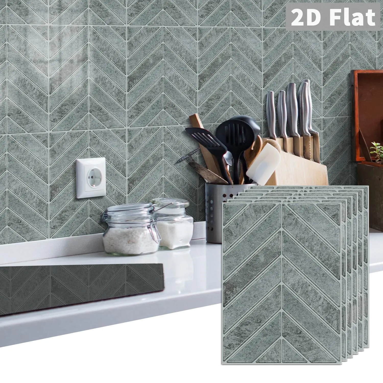 10 PCS GST Retro Gray Herringbone Tile Stickers | PE Crystal Foam Waterproof Oil-Proof for Kitchen Bathroom