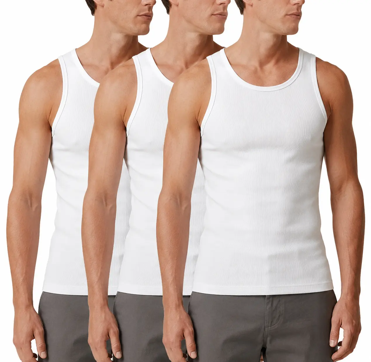 Men’s Ribbed Tank Top 3 Pack Cotton A-Shirts Sleeveless Undershirts White Black Heather Gray S-XL