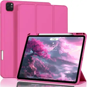 iPad Air 13 Inch Case M3/M2 (2025/2024) & iPad Pro 12.9 Inch Case 6th/5th/4th/3rd Generation 2022/2021/2020/2018 with Pencil Holder, Slim Trifold Stand, Supports Auto Wake/Sleep (Rose Pink)