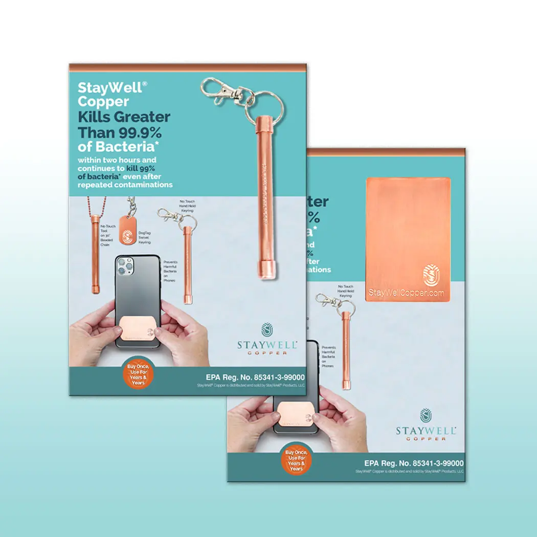 StayWell Copper Popular Bundle - Hand Roller & 2"x3" Phone Patch for Germ-Free Living - No Chemicals, No Batteries, No Refills - Pure Solid Copper for Continuous Germ Protection