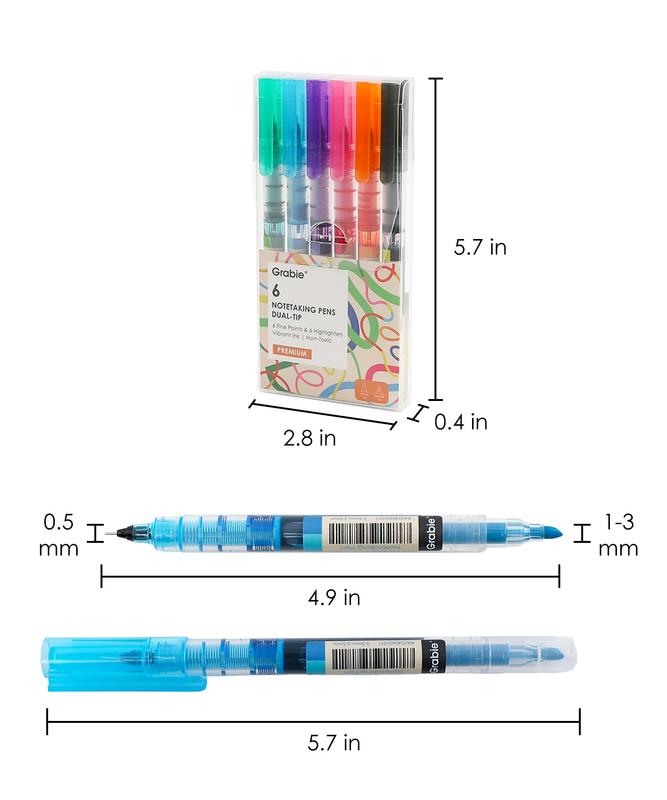 [Flash Sale] Grabie Dual-Tip Notetaking Pen Set of 6 for Office & School Supplies, highlighter, students, HolidayHaul