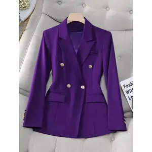 Women'S Elegant Double-Breasted Suit Jacket - Stylish Purple Office Attire with Decorative Buttons and Dual-Row Lapel Design, Perfect for Formal Events, Versatile Jacket | Sleek Blazer | Stylish Women'S Jacket
