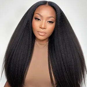 FORGIRLFOREVER Easy Install Wear Go Glueless Wig 7x5 Pre-Cut HD Lace Front Wig Kinky Straight Ready To Wear and Go Wig Bleached Knots Yaki Straight Human Hair Wigs