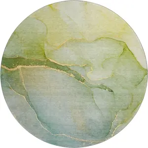 HomeRoots 646903 8 ft. Green & Ivory Abstract Transitional Washable Round Area Rug with UV Protection