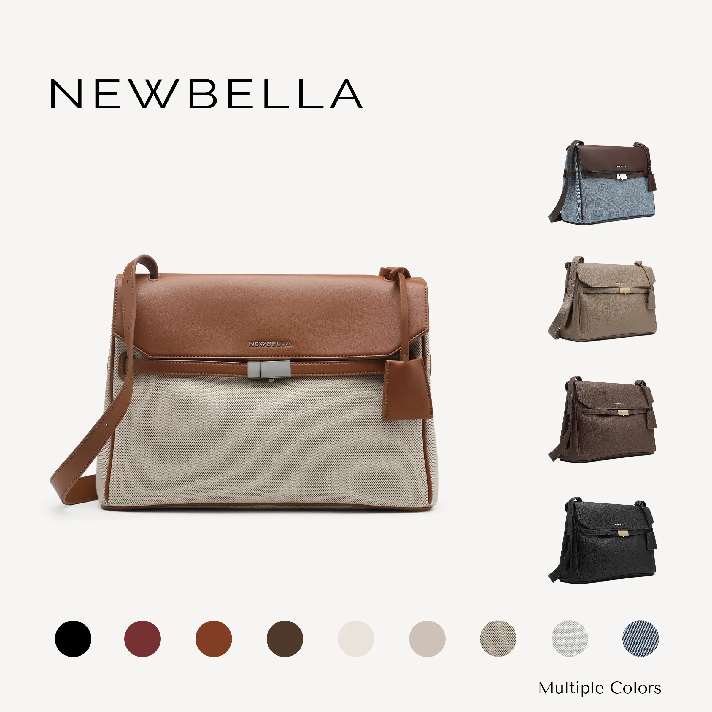 NEWBELLA Harper Briefcase Bag, Canvas &PU Leather Commuter Work Satchel for Women with Adjustable Crossbody Strap, Fits 13-Inch Laptop for Office, Bags For Women