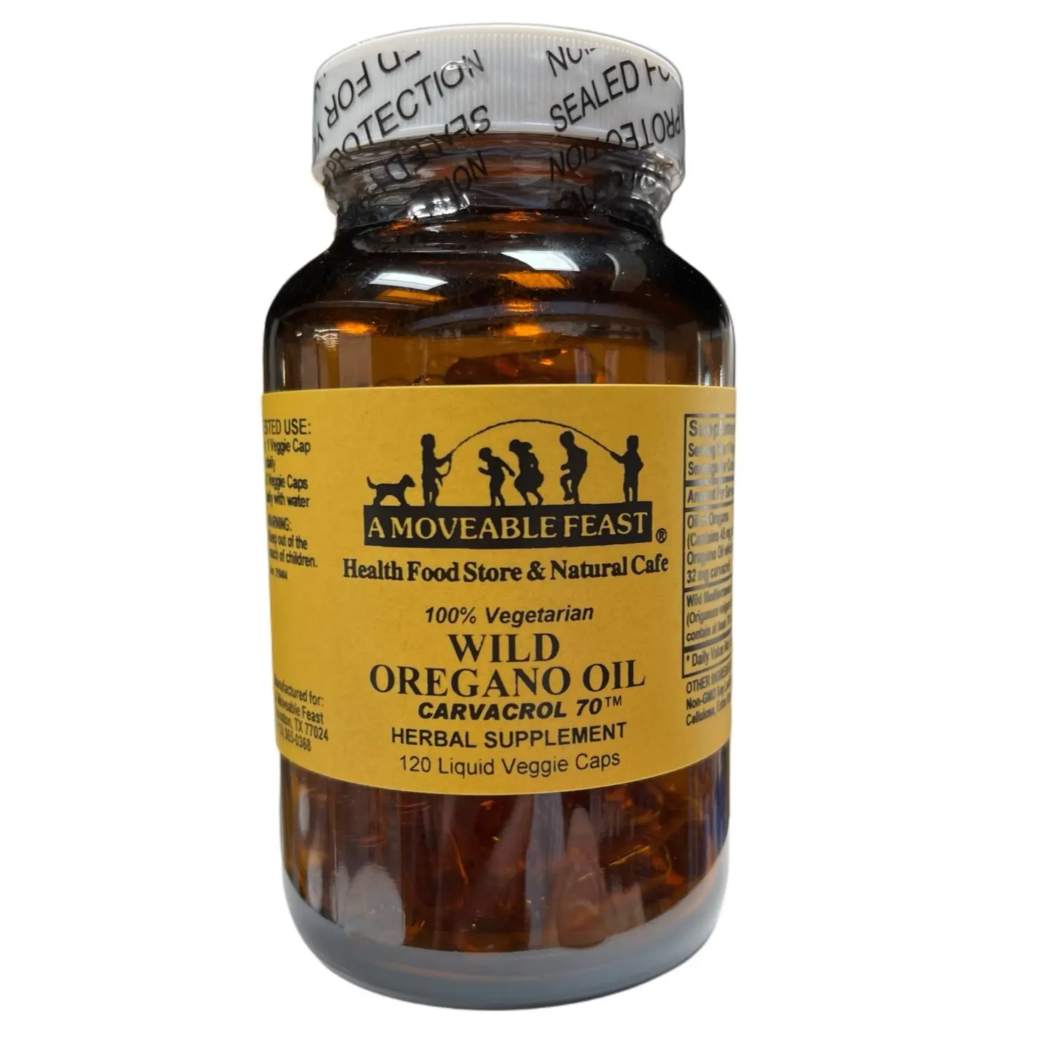 A Moveable Feast Wild Oregano Oil – 70% Carvacrol – Immune Support, Gut Health & Digestion, Healthy Inflammation Response – 100% Vegetarian – Herbal Supplement – 120 Liquid Veggie Caps
