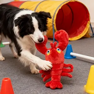 Interactive Lobster Chew Toy - Red large lobster-shaped dog chew toy with squeaker, non-toxic plush durable chew tooth cleaner, no batteries required, suitable for puppies, adult dogs, and cats - The perfect chewing companion for interactive playtime!