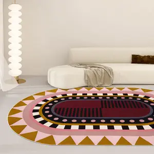 Geometric Pattern Oval Rug, Non-slip Soft Floor Mat, Decorative Carpet for Home Living Room Bedroom, Home Decor, Home Decor Rugs