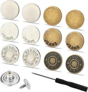 Jean Buttons for Loose Jeans 12 count 17mm Metal Easy Anti Fray Instant No Sew Pins Make Smaller Extenders Pants Clips to  Tighten  Replacement  Adjustable with Tool