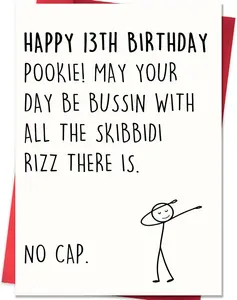 Funny 13th Birthday Card for Boys Girls,13 Year Old Birthday Gifts & Decorations for Son Daughter Nephew Niece,Hilarious 13th Birthday Card for Teenagers with Gen Z Slang Meme-Inspired Design