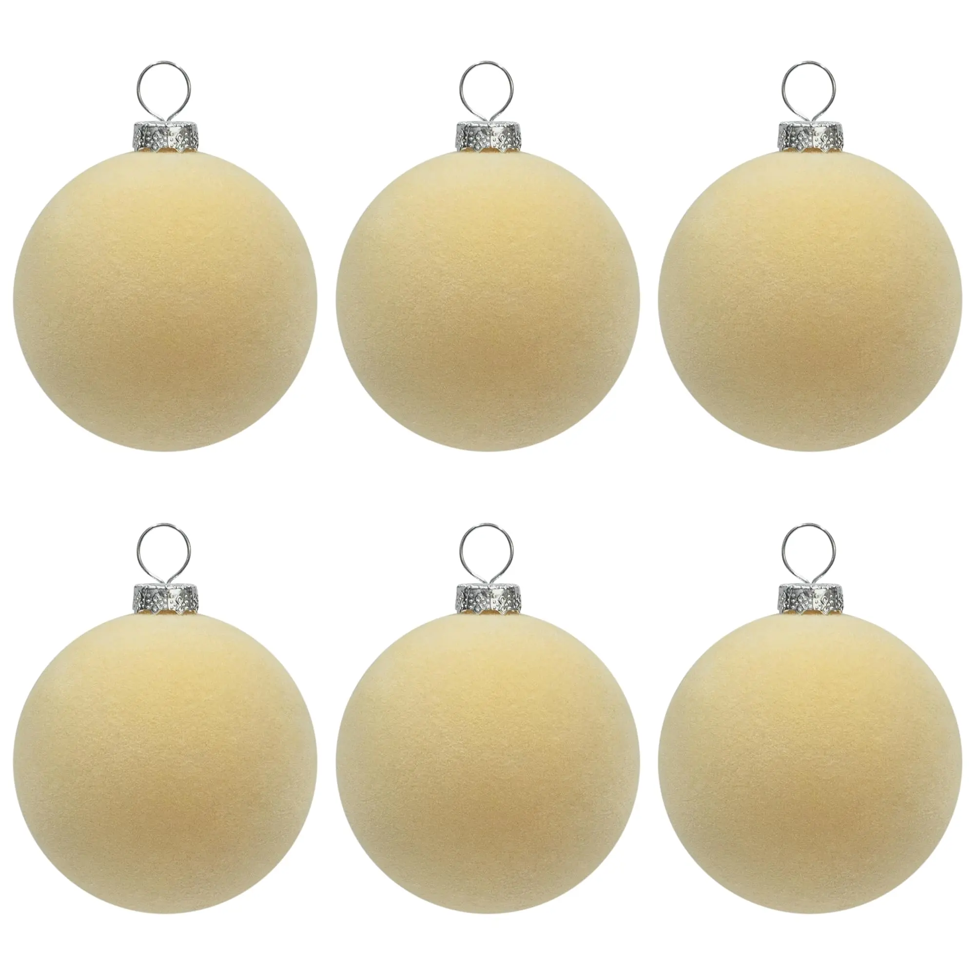 KI Store Beige Velvet Christmas Balls Ornaments 6pcs 2.36in Party Decor