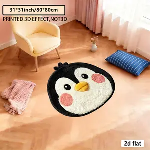 2D flat, creative irregular-shaped carpet/rug, penguin-shaped plush cover suitable for bedroom, living room, sofa, bed side in various occasions, adding atmosphere, easy to clean and machine washable