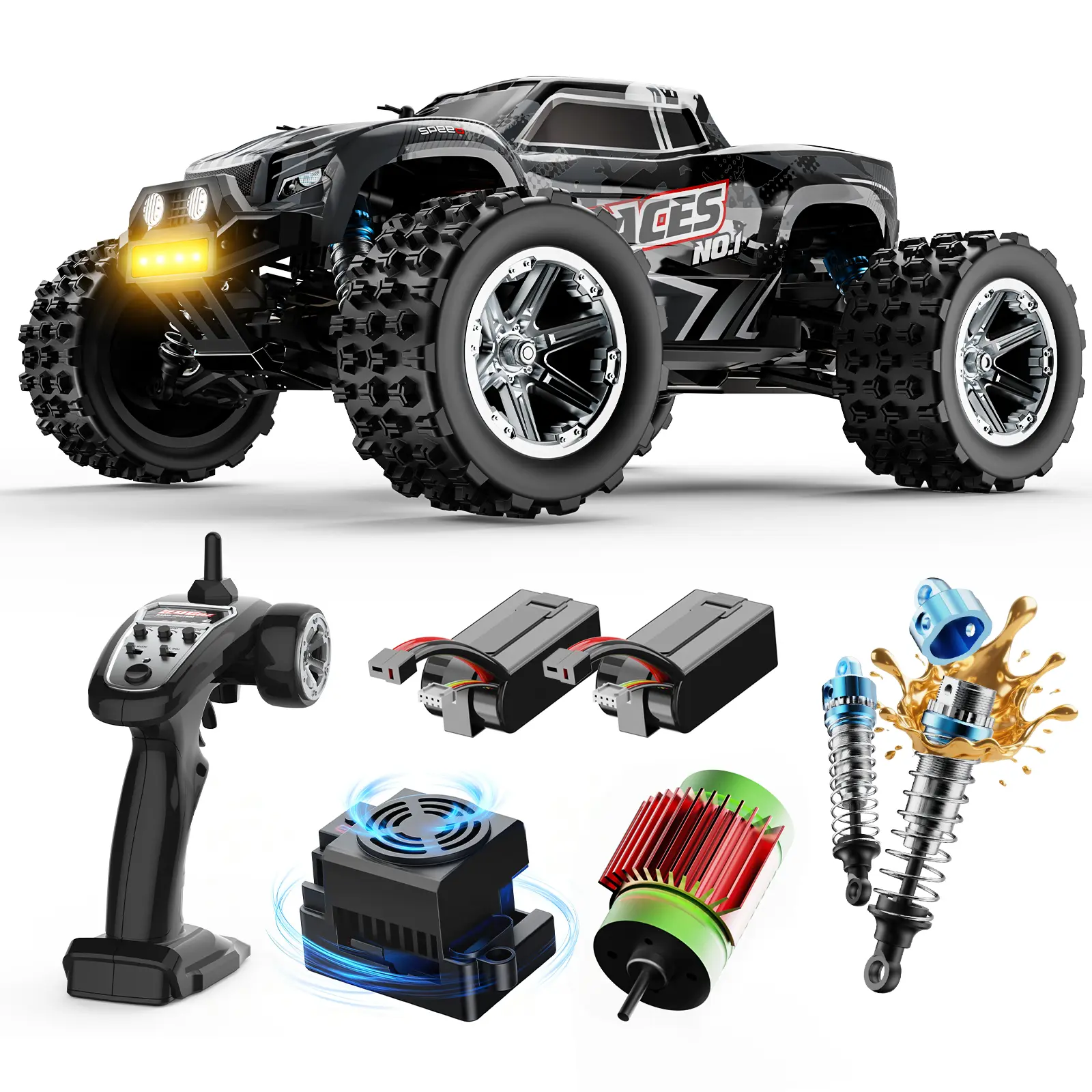 DEERC 1/16 Fast Brushless RC Cars for Adults, Max 56mph, 2 3S Lipo Batteries Electric Off-Road Waterproof RC Truck,4X4 High Speed Remote Control Car, All Terrain RC Truggy for Boys
