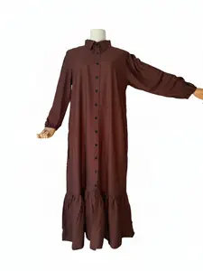 Hayfa Buttoned Premium Modest Linen Dress Breathable Long Sleeve Loose Fit Maxi Dress