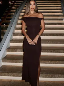 Spring Summer New One Shoulder High Slit Chic Elegant Evening Dress, Slimming A-Line Floor-Length Party Gown, Formal Wear, Breathable Elastic Stretchy Sexy Women's Wear