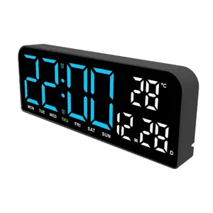 9.5-inch large-screen digital wall clock, LED wall clock for living room decoration, digital clock with temperature/DST/automatic dimming/humidity/dual alarm
