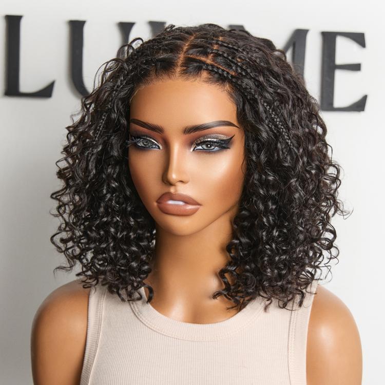【LIVE】Luvme Boho Braids Deep Curly Glueless 5x5 Closure Pre-Cut Lace Short Curly Human Hair Braided Wig Natural Black