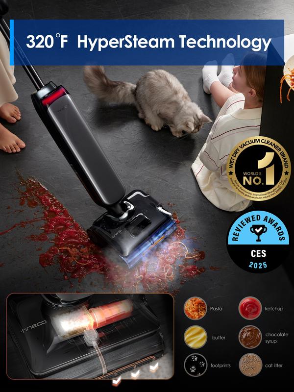 Tineco Floor One S9 Artist Steam Wet Dry Vacuum Cleaner, High-temp Steam Cleaning, 22kPa Suction, 360° SmoothDrive, Anti-Tangle Design, 185°F Flashdry, Long Runtime, 180° Lay-Flat