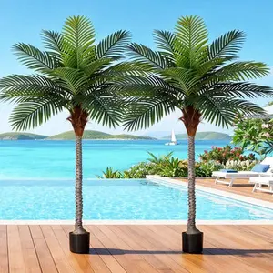 7FT Faux Palm Tree, Artificial Golden Cane Palm Tree Outdoor Indoor, Fake Tree for Home House Office Living Room Yard Patio, 2Pack