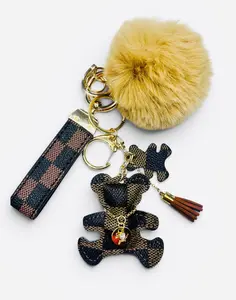 Checkered Bear Bag Charm with Tassel - Elegant Accessory for Your Collection 5.91 x 2.36 Inches Includes Bag Charm & Key Chain Perfect for Personalizing Accessories