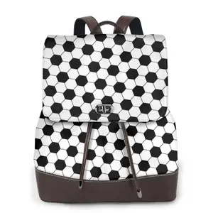 Soccer Ball Hexagon Pattern Design Genuine Leather Backpack Women Large Capacity Laptop Backpack Fashion School Travel Work Casual Gym Bag with Multi Pockets Gift for Girls Ladies