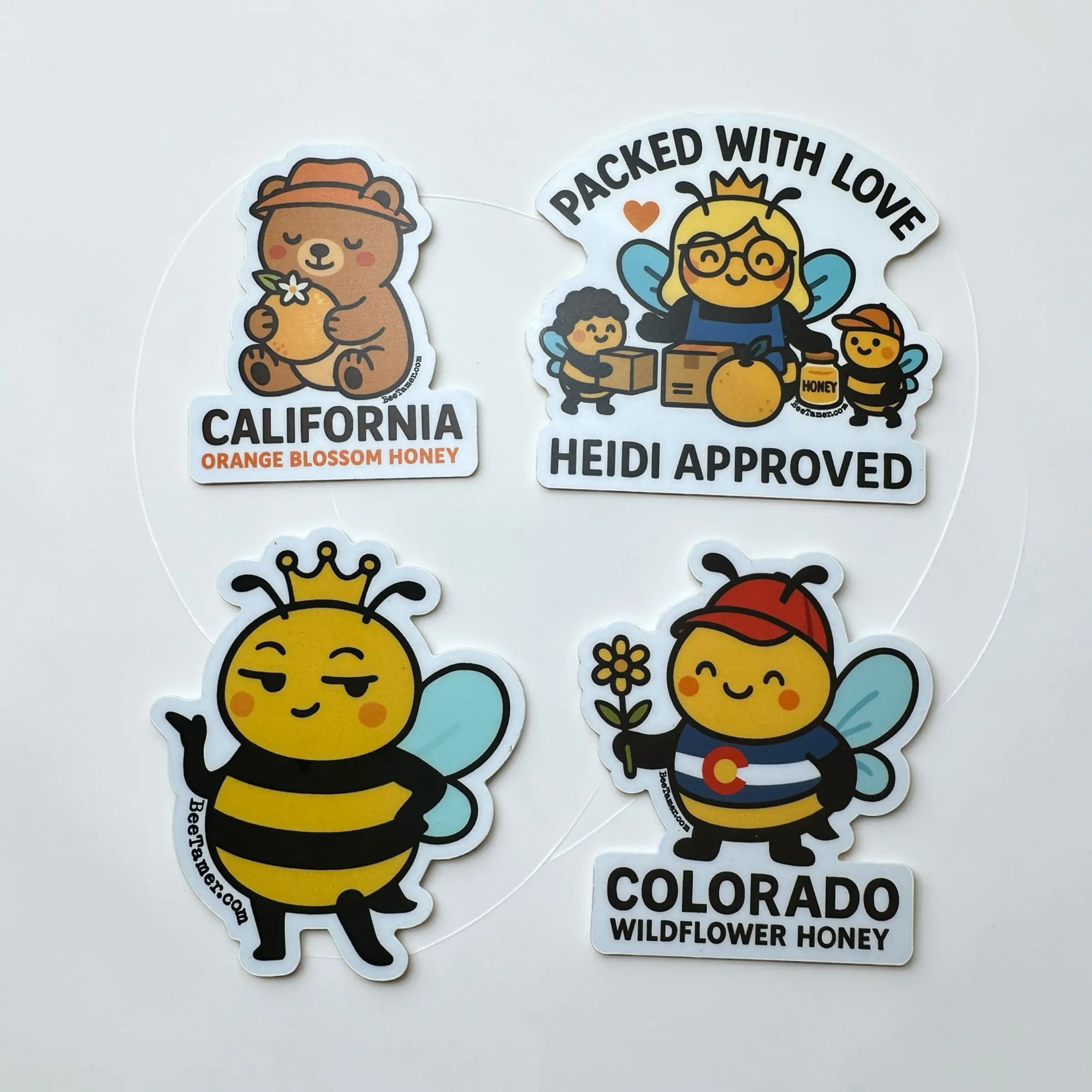 Bee Tamer 4 pack Stickers: Premium, waterproof, fade-resistant. Stick it. Own it. Rule your hive.