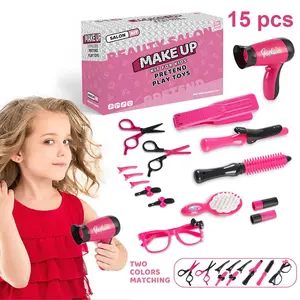 15-Piece Girl's Beauty Salon Set with Hairdresser Toys, Includes Blow Dryer, Scissors, and Styling Accessories for Pretend Play