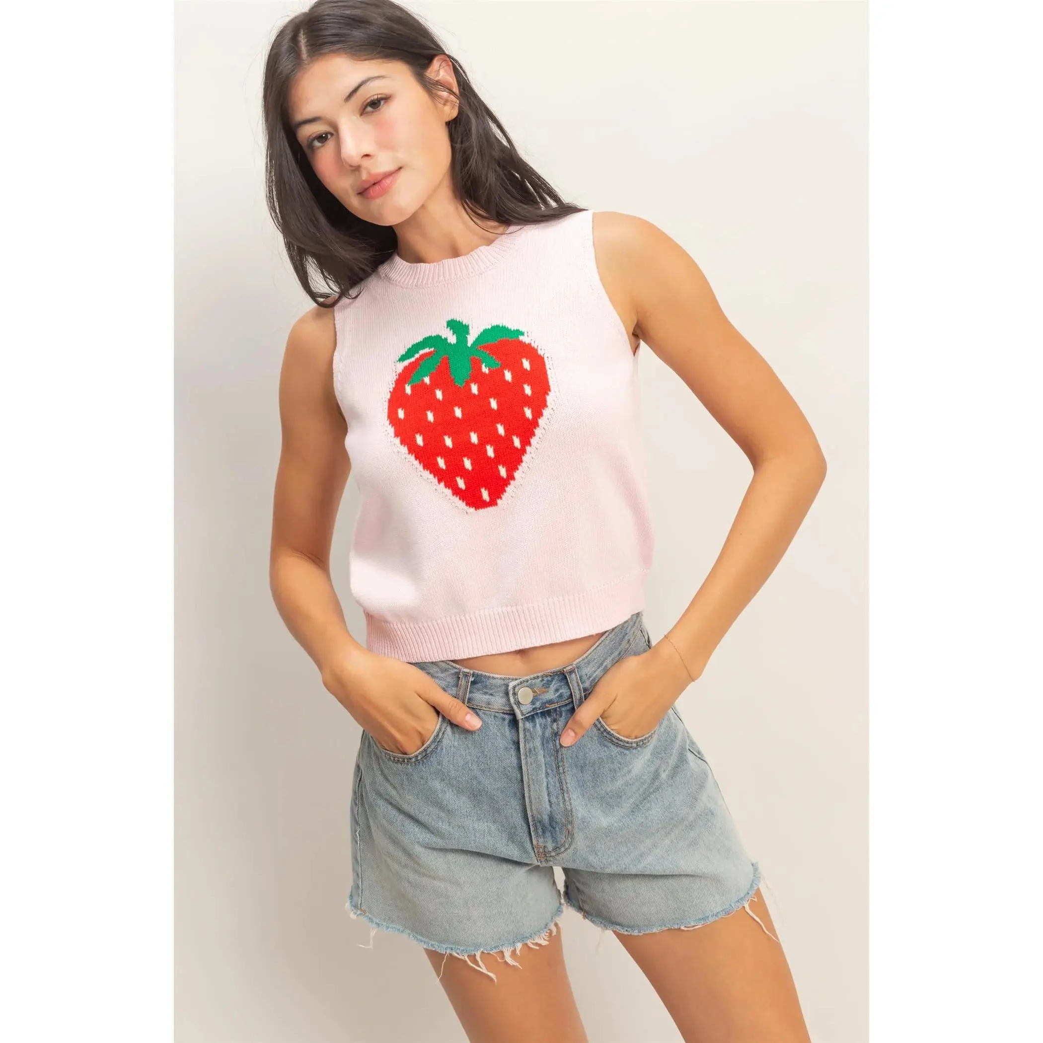 HF Strawberry Sleeveless Knit Top