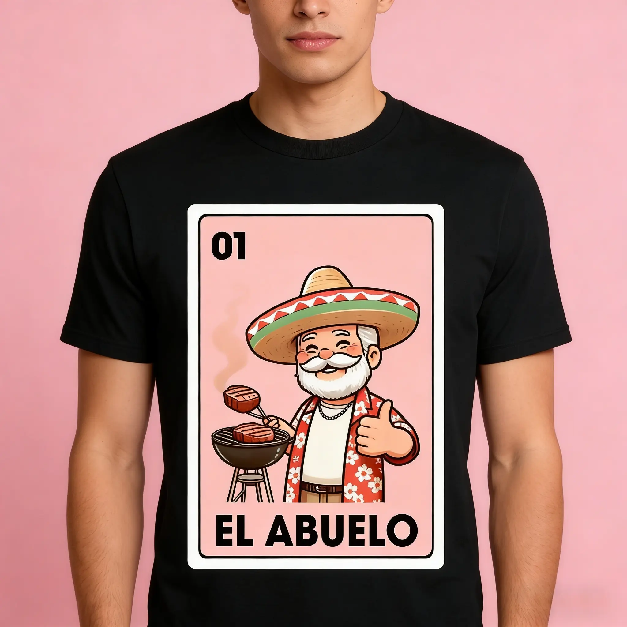 Casual Cotton T-Shirt with El Abuelo Mexican Bingo Graphic, Unisex Round Neck Streetwear Style Top
