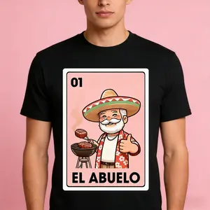 El Abuelo Grilling Grandpa Mexican Bingo Card Unisex T-Shirt Cotton Menswear Man Classic