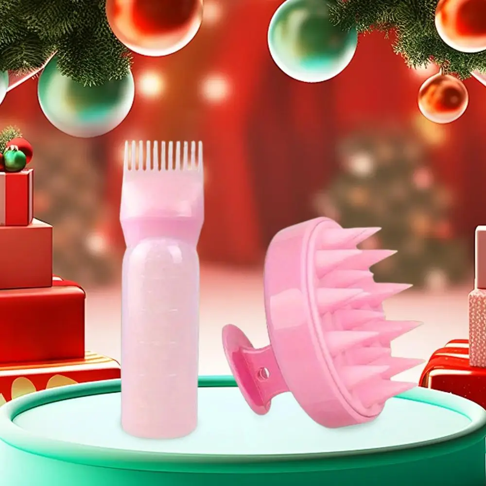 Oil Applicator Bottle & Shampoo Brush Kit, 2 Counts/set Comfortable and Practical Manual Scalp Massage Tool, Professional Hair Dyeing Tool for Salon &