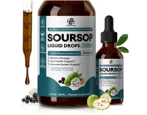 Soursop Graviola Liquid Drop with Elderberry & Lion Mane Mushroom, Soursop Bitter Liquid for Immune, Gut, Antioxidants, Cell & Energy Support, Sugar-Free, 3X Power Herbal, Natural Flavor, 1 Fl Oz