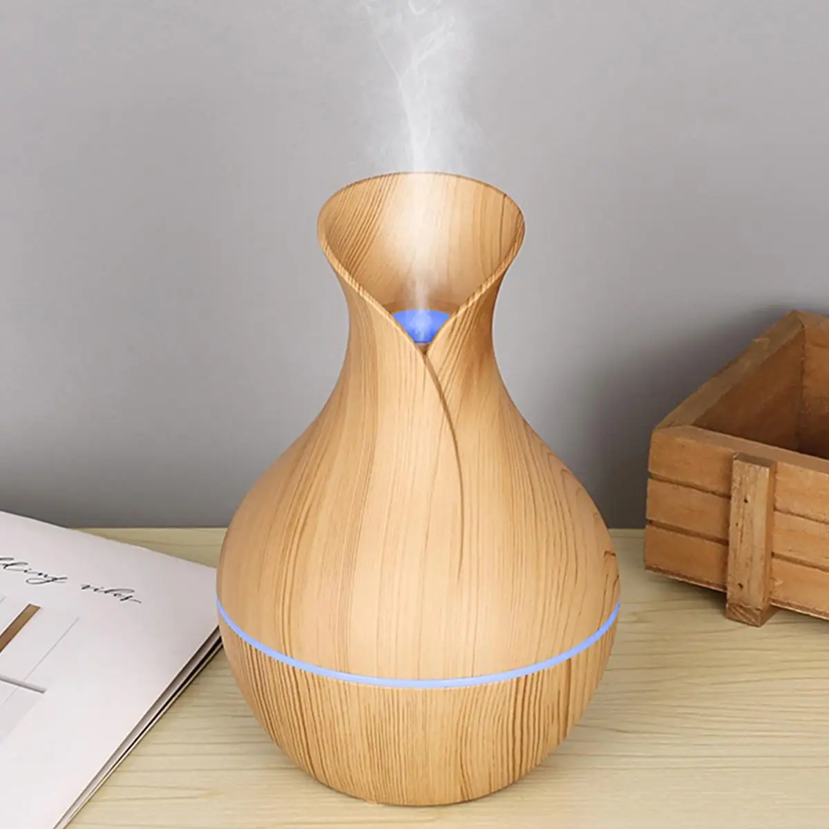 Vase Design Air Humidifier, USB Mini Fogger, Portable Aroma Diffuser, Wood Grain Pattern Mist Maker, Silent Car Aromatherapy Diffuser, Essential Oil D