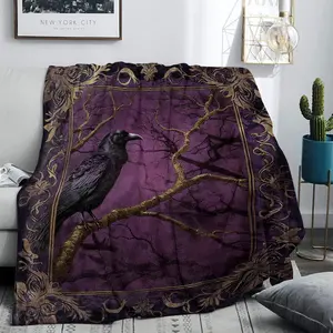Gothic Raven Wool Blanket, Soft Warm Plush Throw, Deep Illusion Art Comfortable Blanket, Home Halloween Decoration