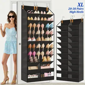 TAYTUU 30 Pairs Over the Door Shoe Organizer, 10-Tier Door Shoes storage Rack,  Clear Pockets Hanging Shoe Storage for Closet, Handing Shoes Holder Fit All the Family's Sneakers, Boots, Heels, Black