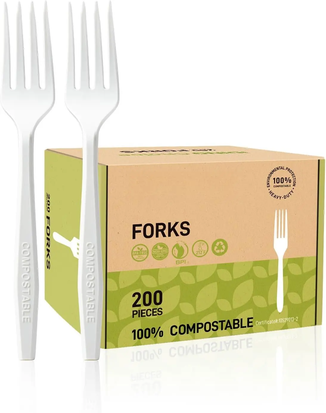 Compostable Corn Forks Set, 200-Count Sturdy No-Plastic Disposable Cutlery, Heavy-Duty White Flatware for Wedding, Outdoor Events