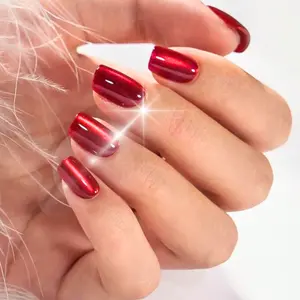 Trendy 30pcs Short Square Pale Pink Glossy Cat Eye Press-On Nails – Easy to Apply & Remove, Perfect for Parties, Casual & Daily Wear Spring/Summer