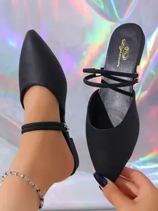 Women's Pointed Toe Flat Shoes, Casual Fashion PU Leather Slip-Ons, Metal Buckle, Soft Rubber Sole, Office & Daily Wear