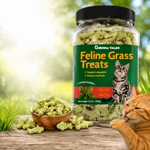LVGCFT 13.4 0Z Cat Grass Treats Natural Salmon FlavorHealthy Cat Snacks Training Biscuits Catnip for Cats Dentaland Hairball Control Treats Remedy Chews