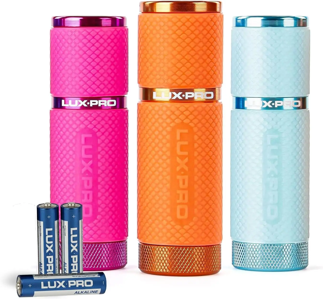3 Pack Compact Multi-Use Pocket LED Flashlights - LP395 Gel Glow-in-Dark Aluminum Torches for Kids, 40 Lumens, IPX4 Water Resistant, 3 AAA Batteries Included, Pink/Orange/Teal, Lanyard-Ready for Backpacks, Party Favors, Safety Use, Led Lights, Purses, Sle
