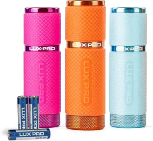 3 Pack Mini Flashlights - LP395 Gel Glow in Dark - Aluminum LED Flashlights with Maximum Brightness of 40 Lumens - IPX4 Water Resistant - 3 AAA Batteries Included - Pink, Orange & Teal