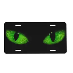 [GLOWING LOOK] Green Cat Eye Front License Plate - Exotic Animal Face Vanity Tag - Durable Aluminum Metal Car Decor - 6x12 Inch Novelty Plate