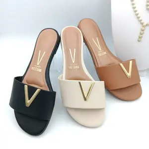 Vizzano Sandal with Elegant V Design Comfortable Open Slip-On Gold Detail Ideal for Spring Summer Casual Outfits Daily Fashion Footwear Women