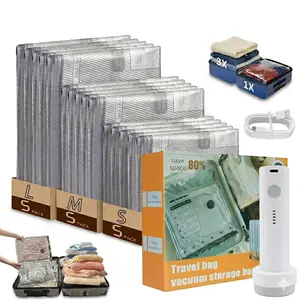 15 Pack Travel Vacuum Storage Bags with Rechargeable Pump, Lightweight Luggage Organizer & Compression Bags for Suitcase, 3 Sizes Heavy-Duty Space Saver for Clothes, Bedding & Home Organization