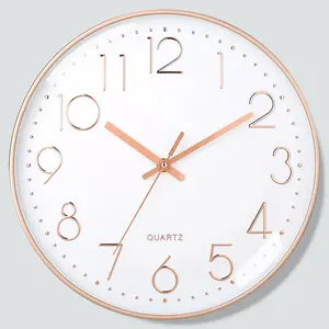 8-Inch Mute Plastic Modern Wall Clock, Wall-Mounted Screen-Free Clock with Cubic Digital Display, Rose Gold on White Background, Black Frame, Simple Home Decor for Living Room, Bedroom
