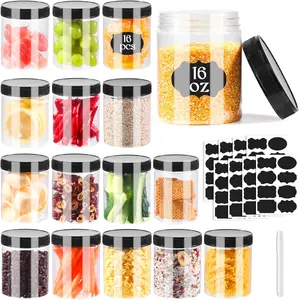 16Pcs 16oz Clear Plastic Jars With Lids,Plastic Jars With Lids,Airtight Container Ideal For Dry Food, Peanut Butter, Honey Jam,Cream, Bathroom and Storage - Home Improvement.