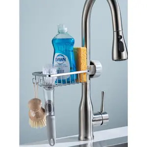 3in1 Kitchen Faucet Organizer Rack - Sponge Holder, Scrub Daddy Sponge, Dish Brush Stand, Soap Holder, Stainless Steel Multifunction Sink Caddy