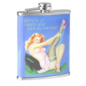 8oz Stainless Steel Hip Flask - Portable, Discreet, Stylish Graphic Design "I Refuse To Let Common Sense Cloud My Judgement", Factory Sealed, Ideal for Birthday Gifting