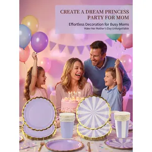 Purple Macaron Vibes Disposable Party Plates & Cups - Vibrant & Cute