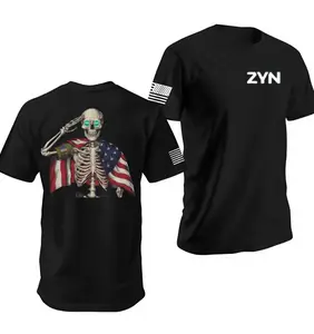 ZYN Patriot Skeleton Salute T-shirt, American Flag Unisex Tee, Military Inspired Shirt for Men, Streetwear, Dad Gifts, Husband Gifts, Full Sizes, Full Colors